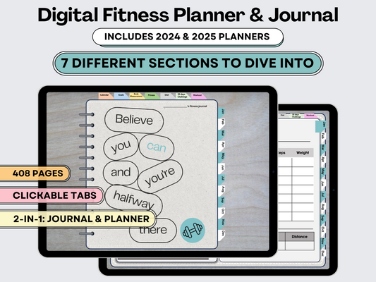 Mega 2024 and 2025 Digital Fitness Planner & Journal Bundle